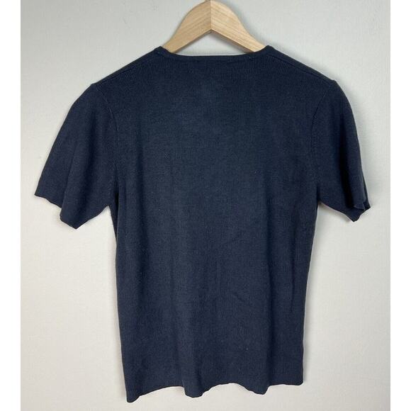 Vintage Express Button Down Short Sleeve Knit Y2K Navy Blue Size Medium Women’s - Picture 2 of 4